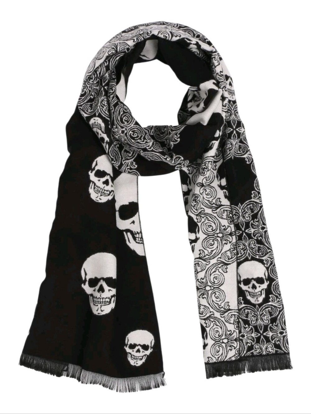 Women Scarf Men Scarf Skull Shawl Unisex Soft Long Elegant Black White #BD